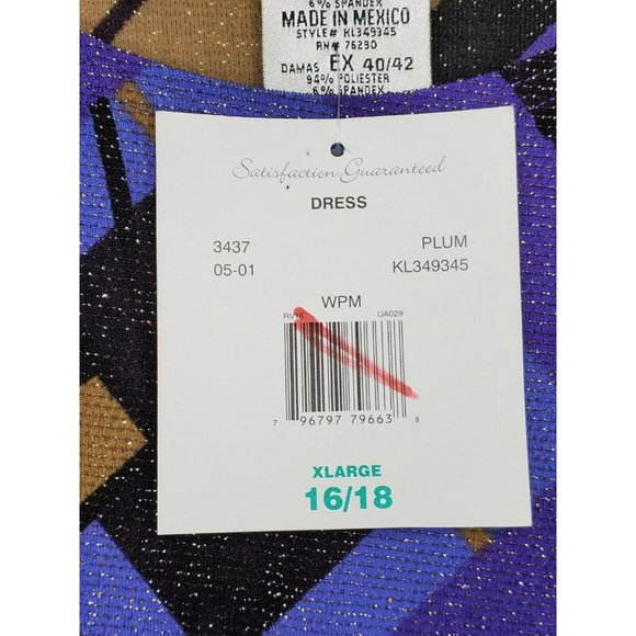 Kathie Lee Collection Plum Multicolored Crew Neck Dress XL 16/18 Pullover Shirt - Picture 2 of 9